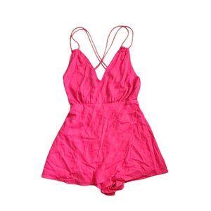 Lulus Romper Womens Size XS Bold Impression Coral Pink Linen Blend Backless